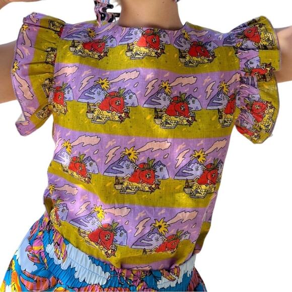 Nooworks The Ruffle 100% Linen Top In Jammin Size 2X - Picture 6 of 11